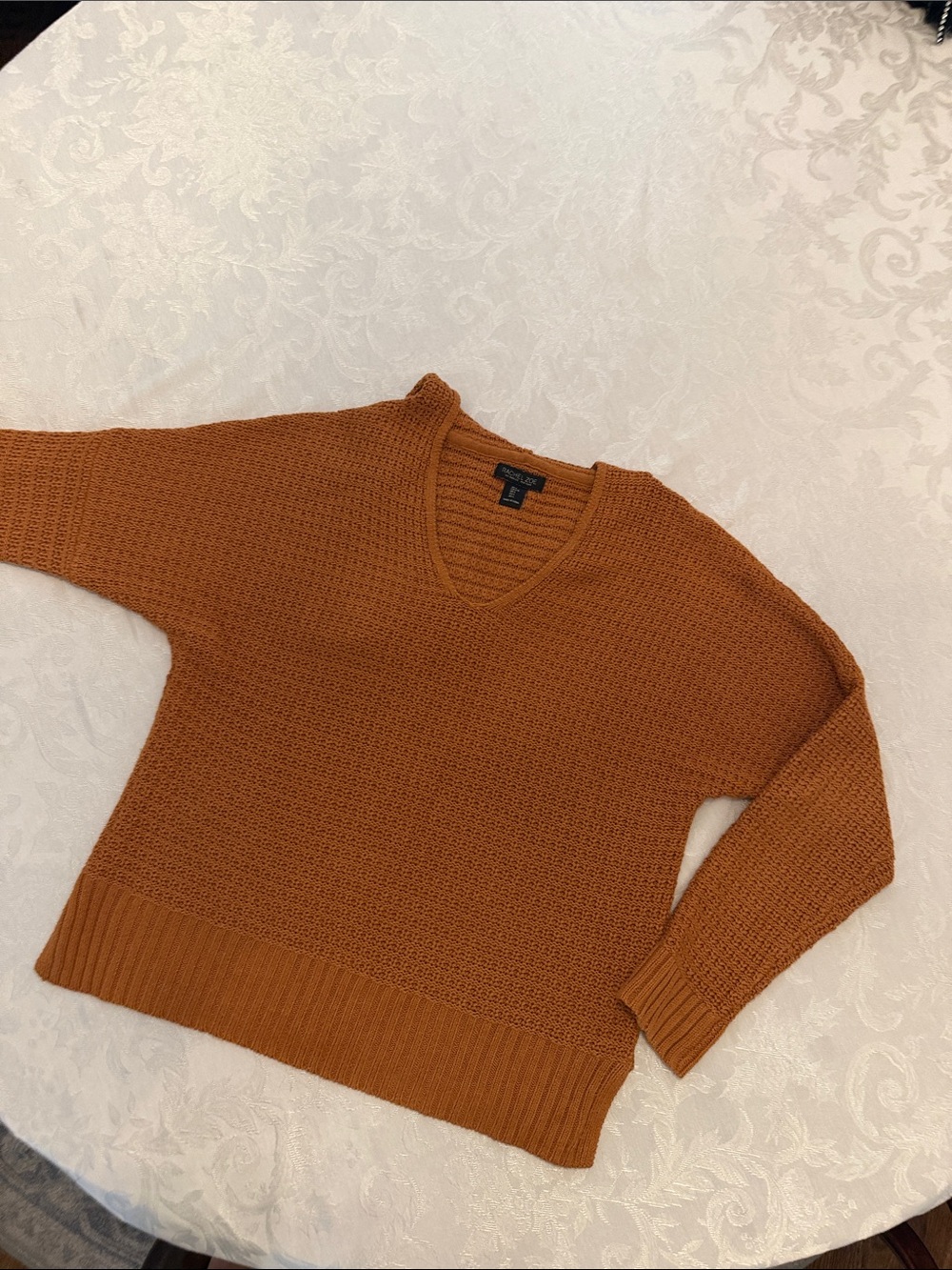 Rachel Zoe Textured V-Neck Sweater in Burnt Orange